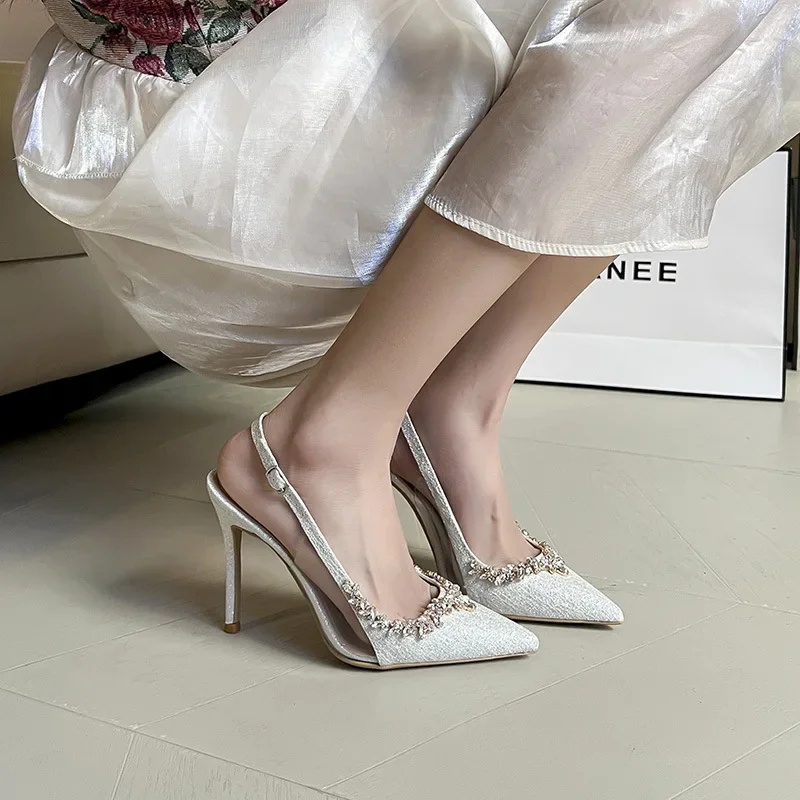 2025 Summer Classic Crystal Pumps Sexy Pointed Toe Rhinestone Sequin Cloth High Heel Sandals Women's Banquet Dress Wedding Shoes