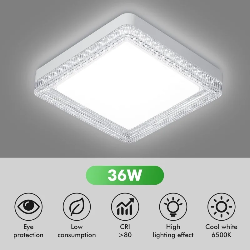 Modern 24W 36W 48W LED Ceiling Light 3 Color Crystal Ceiling Lamp Indoor Home Lighting for Living Room Bedroom Hallway AC85-256