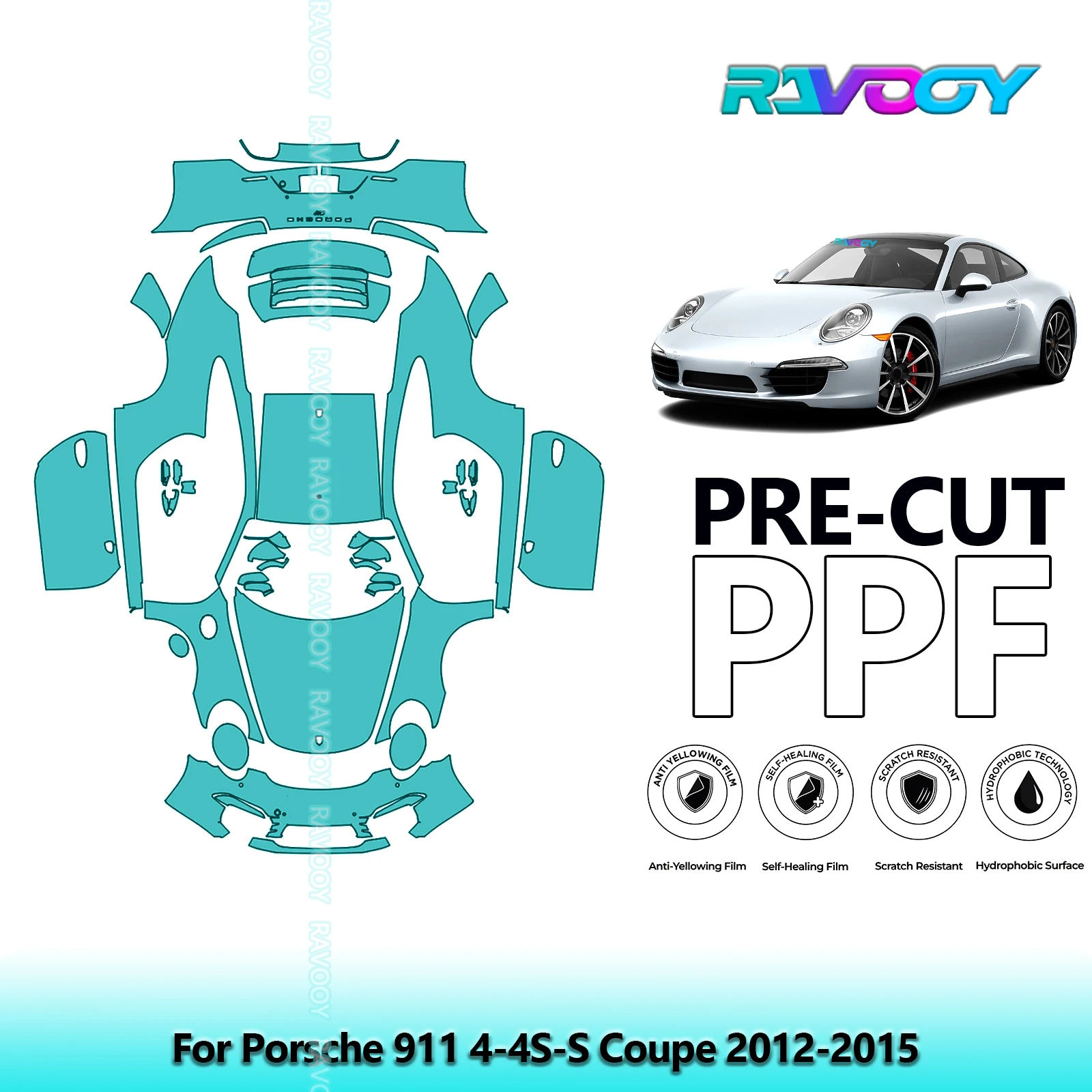 

8.5Mil Precut PPF Paint Protection Film Full Vehicle Clear Bra For Porsche 911 4-4S-S Coupe 2012-2015