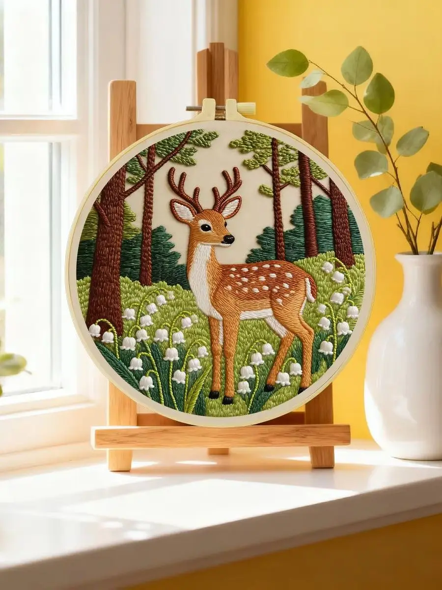 1 Stück 20X20CM/15X15CM 7,87/6,3 Zoll Rotes Hirsch Stickerei Starter-Kit DIY-Kit DIY-Stickerei-Set Handarbeiten Nähkunst Nadelkunst – Detail 6