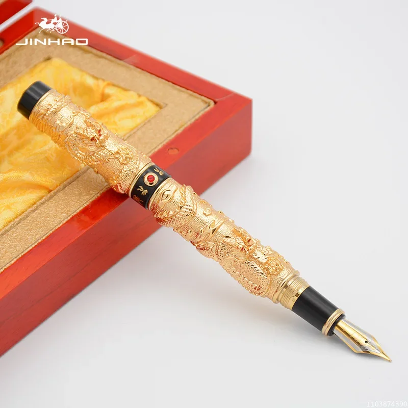 

Ручка перьевая Jinhao с двойным драконом, Офисная и школьная подарочная ручка, роскошная ручка ручной работы, улучшенное ремесло, подарок для письма