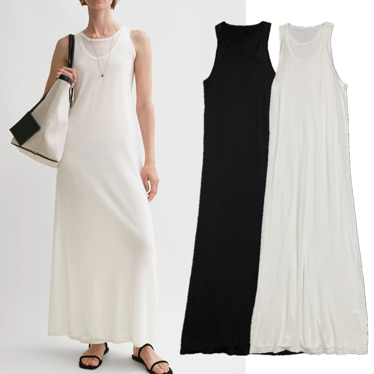 

Withered from England 90% Lyocell+10% Minimalist and Elegant Tank Dress Women Knitted Dress cashmere Fake Sets