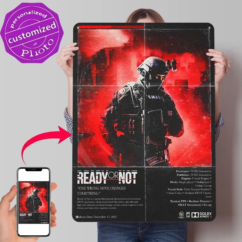 Ready or Not Game Metal Poster Customized Wall Art Retro Vintage Tinplate Signs for Gaming Room Decoration Man Cave Home Decor