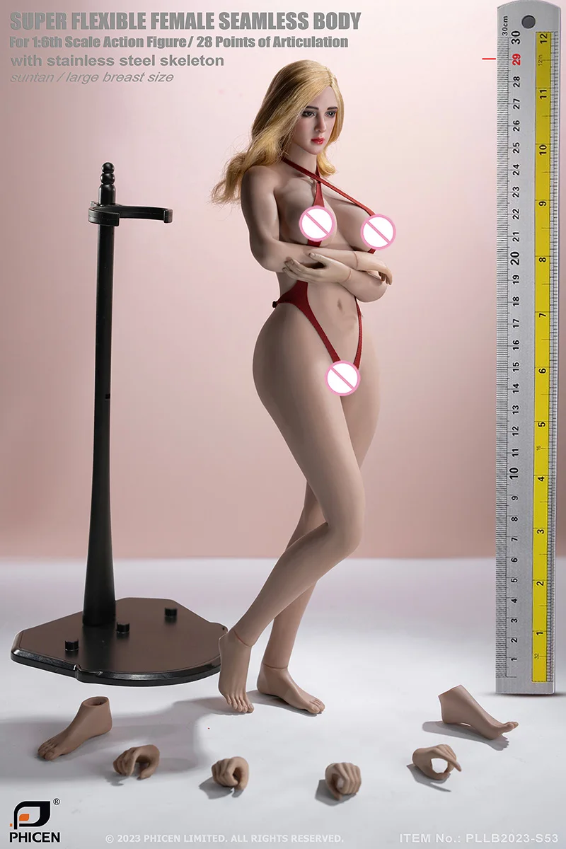 TBLeague PLLB2023-S52 S53 S52A S53A 1/6 Seamless Female Large Bust Pale/Suntan Skin Detachable Feet 12'' Action Figure Body view 3
