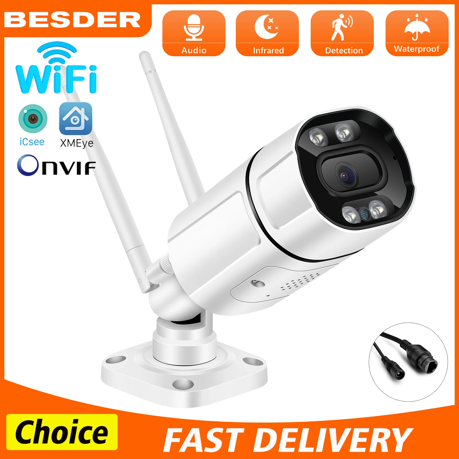 WiFi IP Camera Waterproof Onvif Wireless Bullet Security Camera H.265 Human Detect Night Vision Outdoor CCTV Surveillance Xmeye