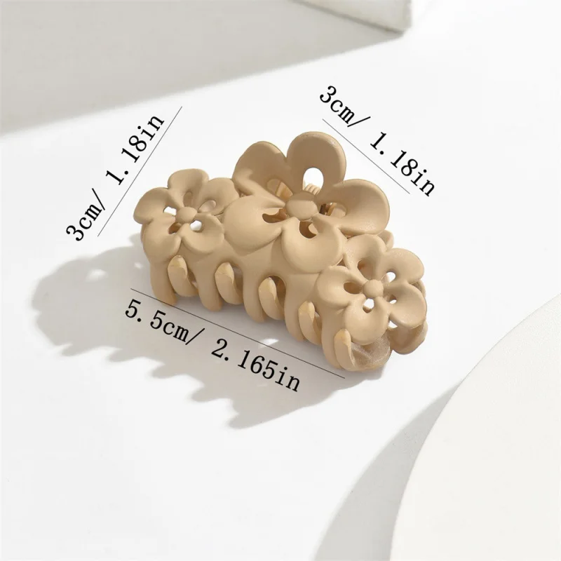 ミディアムマット高級三花柄シャークヘアクリップ