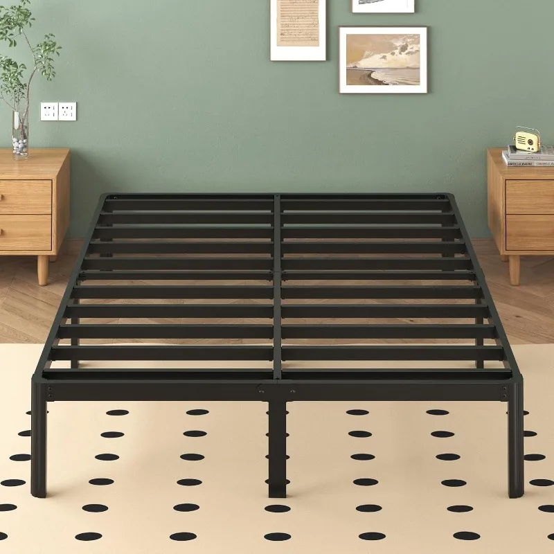 14 Inch Queen Bed Frame with Rounded Corner Legs, 2000 LBS Heavy Duty Metal Platform Bed Frame Queen Size with Steel Slats