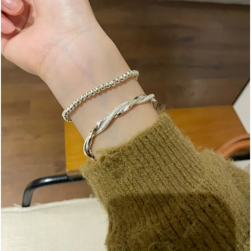 S999 Solid Silver Bracelet Women, Push-Pull Design, Girlfriend'S Birthday