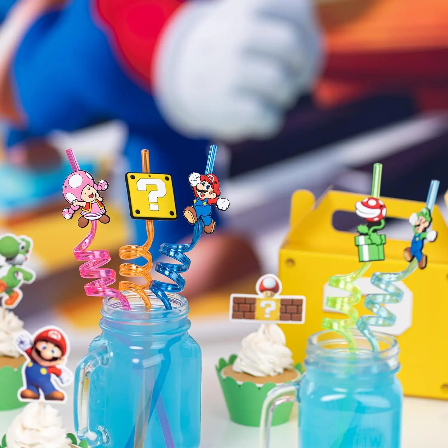 Super Mario Bros straws Happy Birthday Party Decoration Reusable Drinking Straws Kawaii Cartoon Game kids Party Favors Toy Gifts