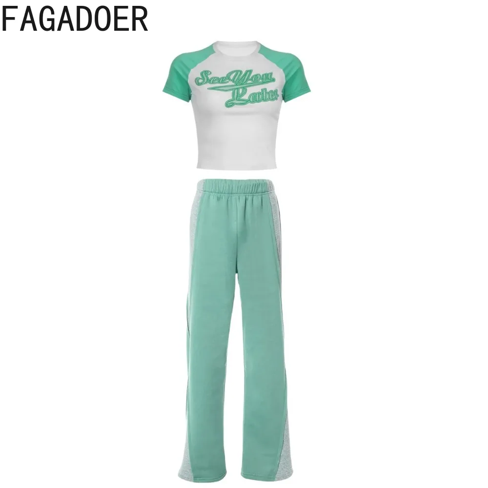 Fagadoer Autumn New Tracksuits Women Sport Casual Pants 2 Piece Sets Outfits Y2k Streetwear Crop Top + Wide Leg Sweatpants Baggy