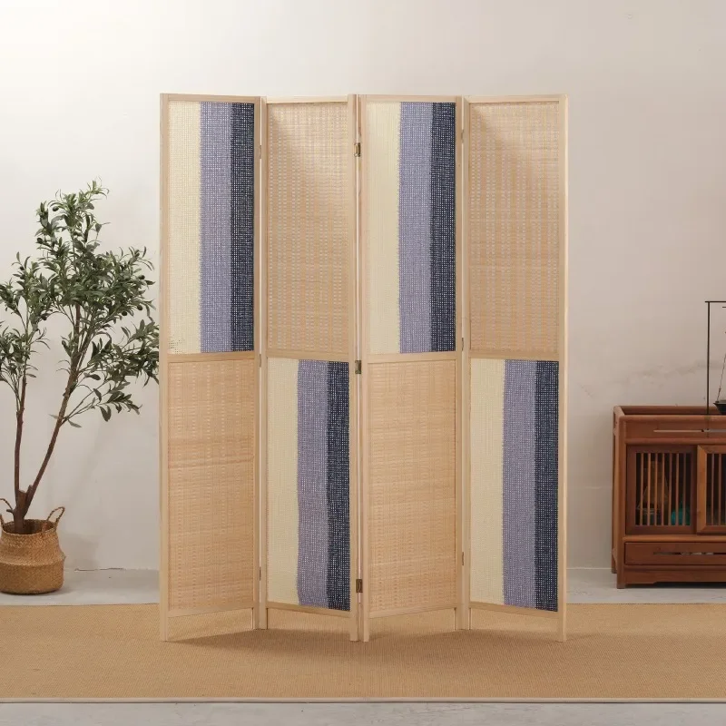 Nanzhu silk screen modern simple office home entrance hotel movable folding screen partition paper rattan weaving