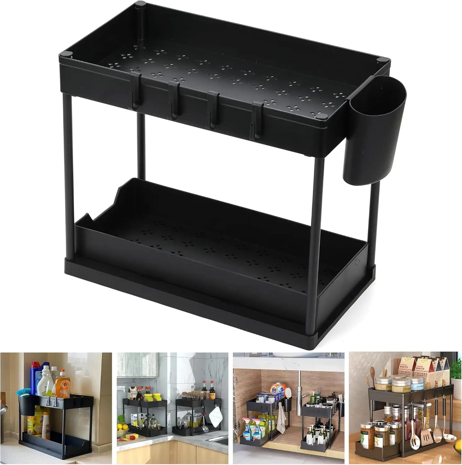 

Under Sink Organizer – 2-Tier Sliding Storage Rack for Kitchen, Bathroom, Pantry | Pull-Out Baskets