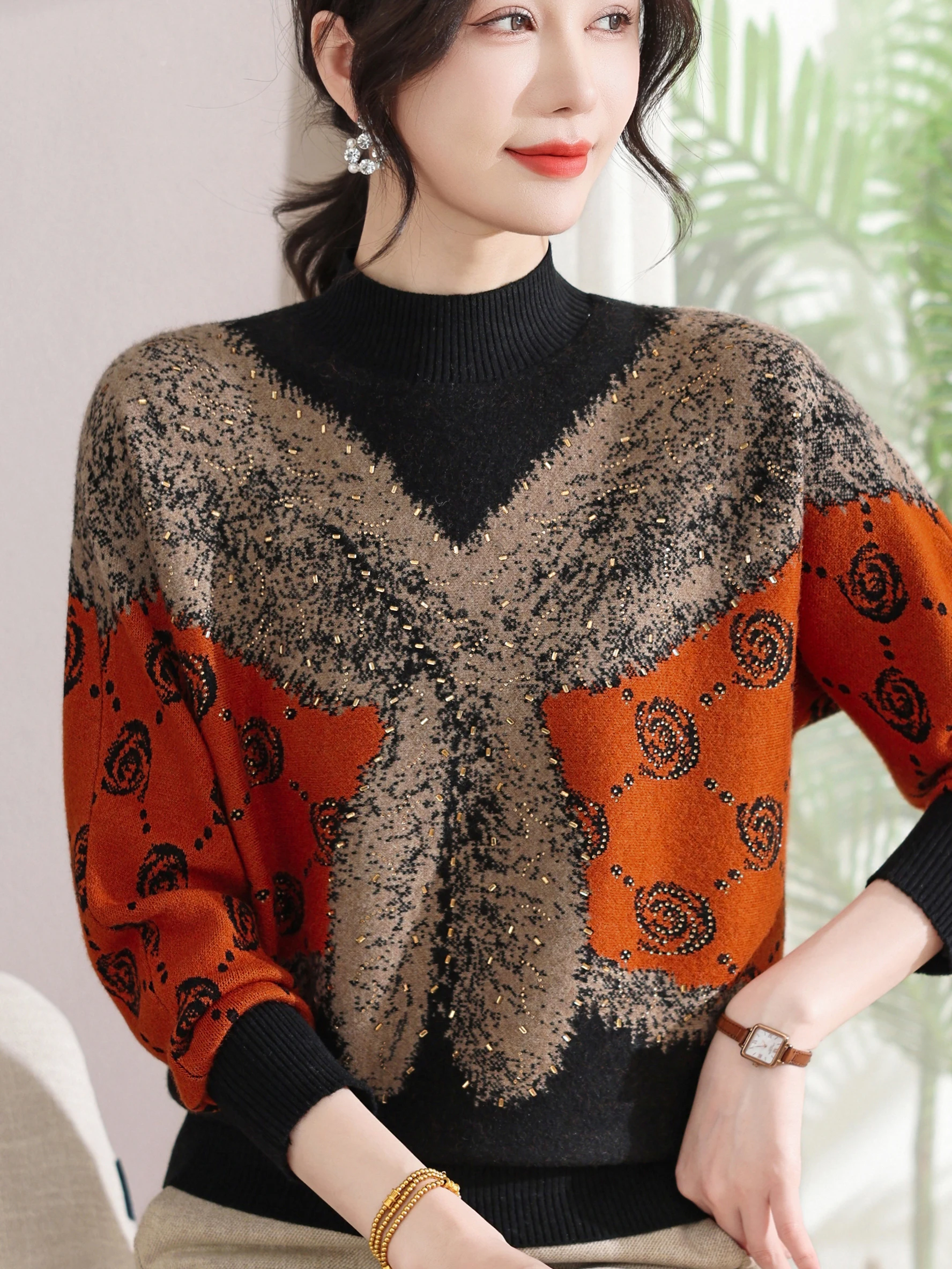 

Spring Faion Loose Women's Knitted Woolen Base irt f High Collar ly Women's Comfortable Warm Top Mom's Wardrobe E...