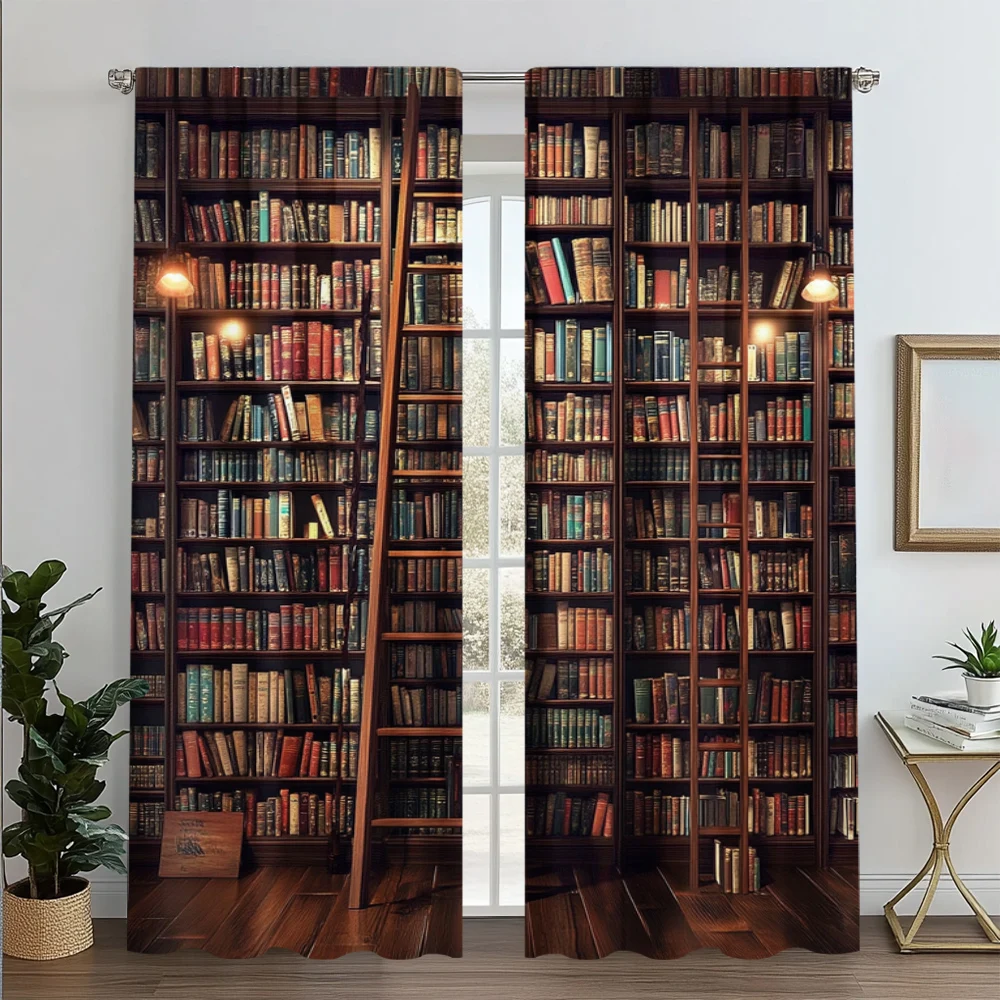 

2pc, Window Curtains Bookshelf5 Versatile Polyester,Without Electricity Festive Wall Decor Use for Holiday Celebrations