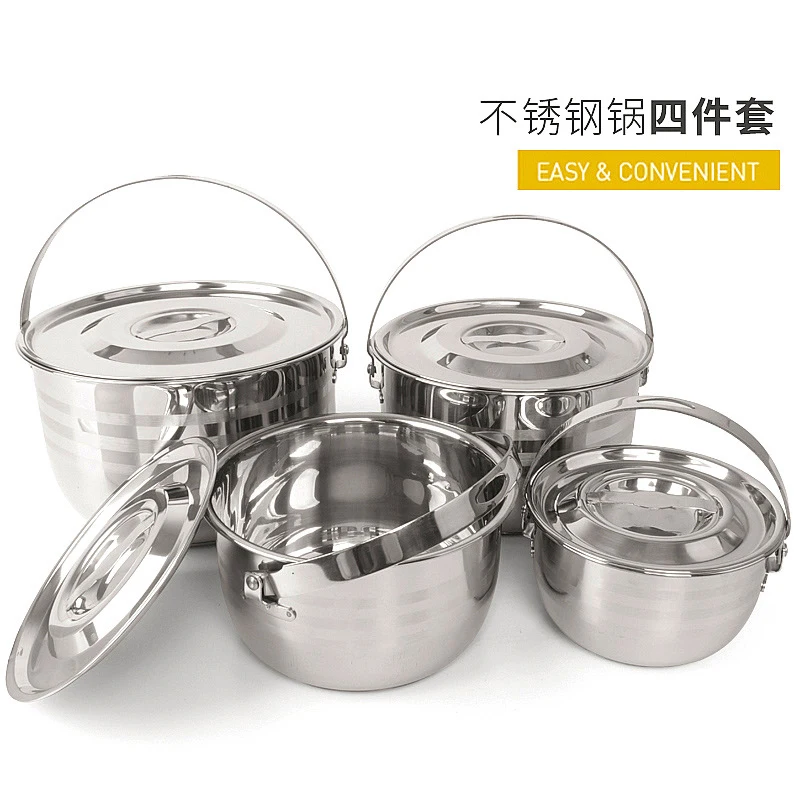 304 stainless steel set pot, outdoor pot, cooking utensils, convenient camping tableware