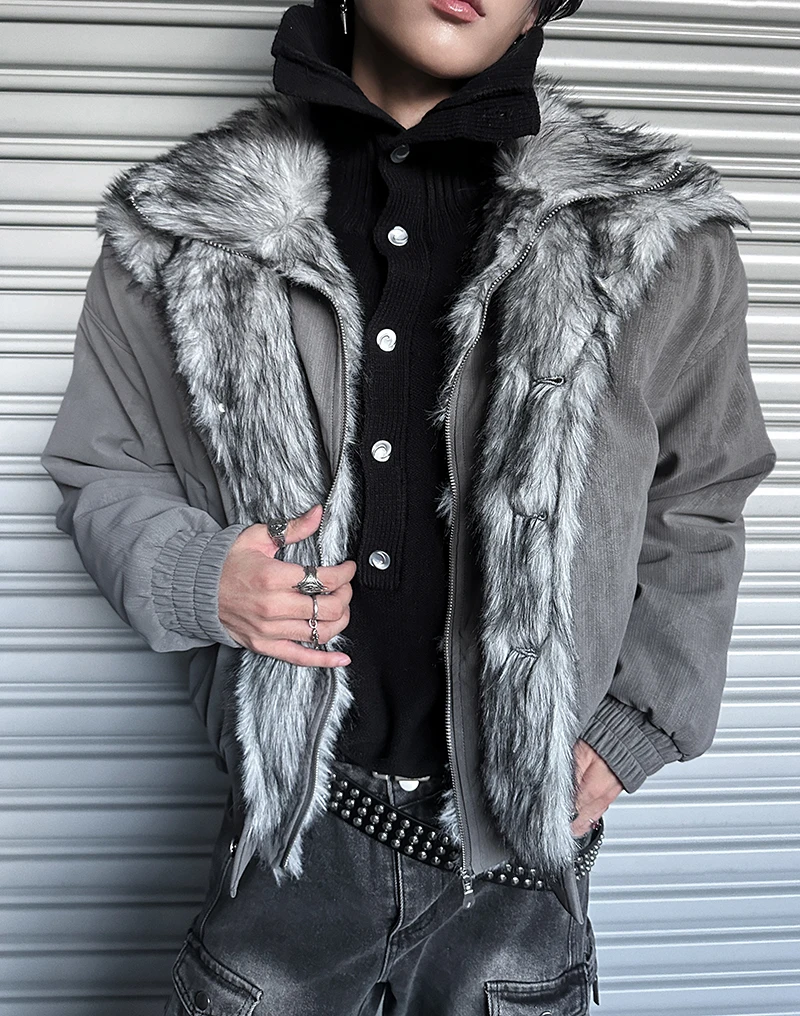 سترات قطنية عصرية للرجال 2025 شتاء جديد دافئ فو قطعتين سترات أنيقة فضفاضة بلون وسيم سترة قطن ملابس خارجية #6