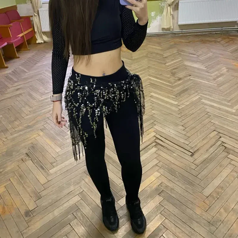Vrouwen Buikdans Taille Keten Mesh Pailletten Kwastje Thailand India Arabische Buikdans HipScarf Wrap Driehoek Buikdans Accessoires