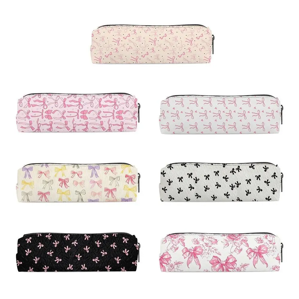 New Single-Layer Bowknot Pen Bag Zipper Closure Portable Pencil Case Pencil Pouch School Supplies