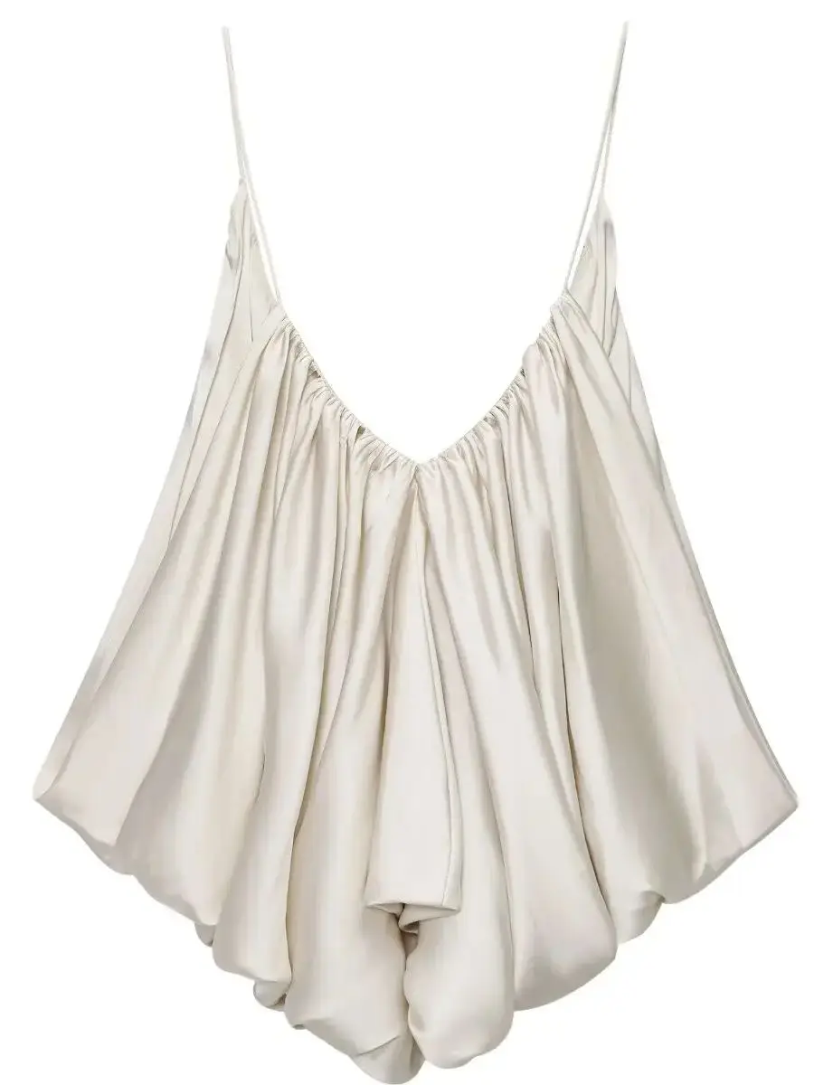 2026 Summer Women's Sexy Deep V Suspender Pleated Backless Tops Lady Soft Satin Sleeveless Halter Versatile Camisole Strap Vest