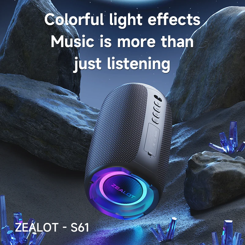 Zealot-S61 مكبر صوت بلوتوث، مع حماية مقاومة للماء IPX6 وصوت جهير خارجي للفناء الخلفي وحفلات الشاطئ، مكبر صوت 10 وات