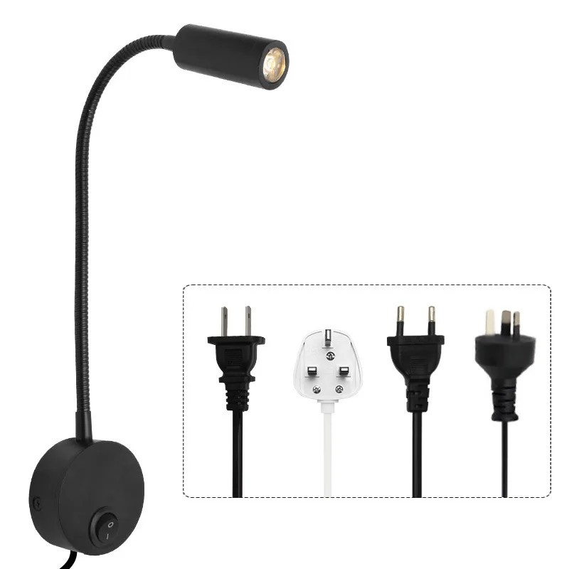 Modern Simple Bedside Working Study Reading Lamp Wall lamp sconces 3W LED Lamp wall Night light fixtures LED EU US Plug Cord