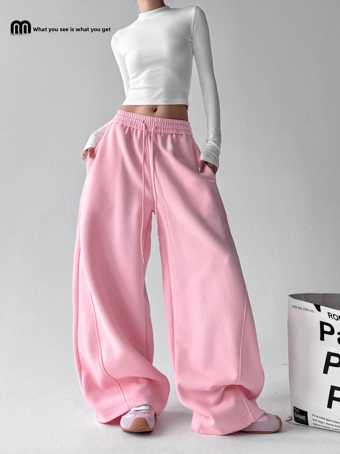 

American Sle Loose Wide Leg Casual Pants Women's Sport Trousers Autumn New Arrival High Waist Polyester Cotton Blend