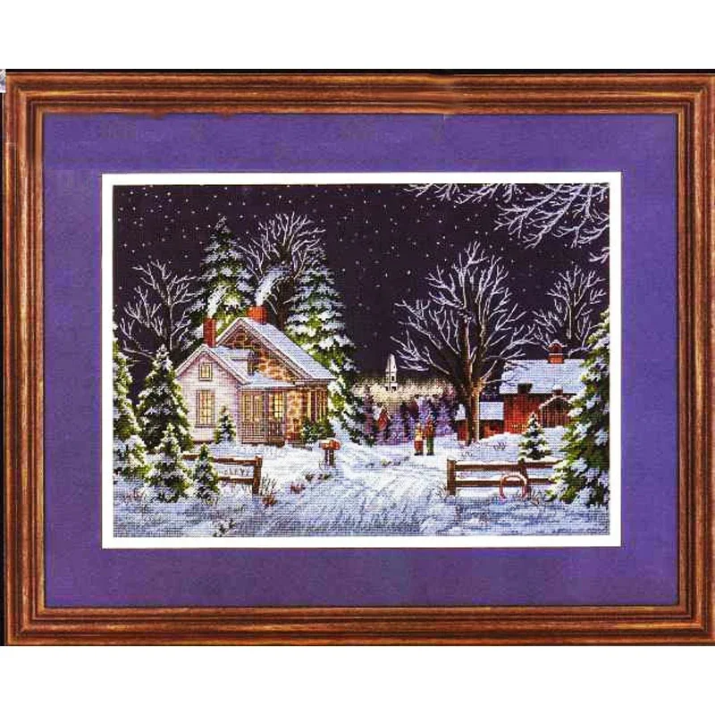 Amishop Top Quality Counted Cross Stitch Kit Walking to Town Wall Christmas Night Eve Snow Home Decoration Dim 03899