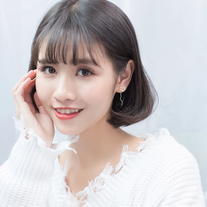 Modian Hot Vintage Frosted Hearts Long Chain Drop Earrings for Women Solid 925 Silver Jewelry Dangle Earring Female Brincos