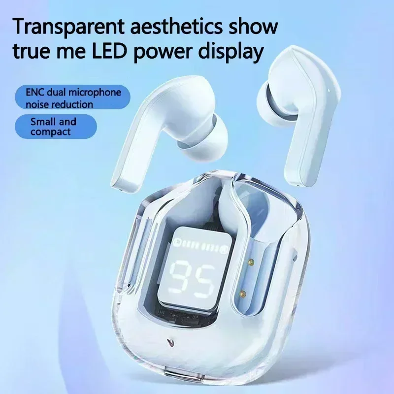 TWS Wireless Bluetooth Earphone Noise Canceling HiFi Stereo Sport Headphones with Digital Display Transparent Charging Case