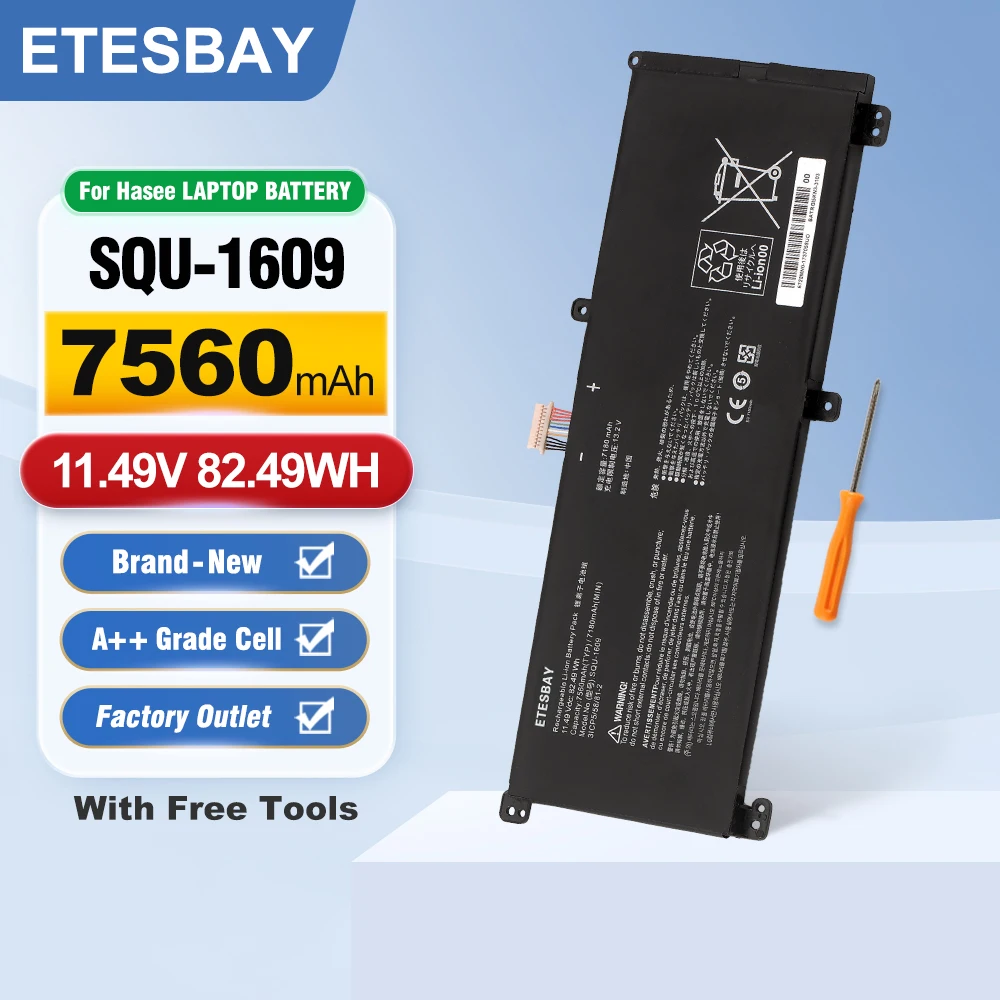 ETESBAY SQU-1609 For Hasee Thunderobot Dino X6 X7A 4K X5TA 911M QNL5S02 15GD870-XA70K T64 T65 T66 SQU-16117560mAh/82.49WH
