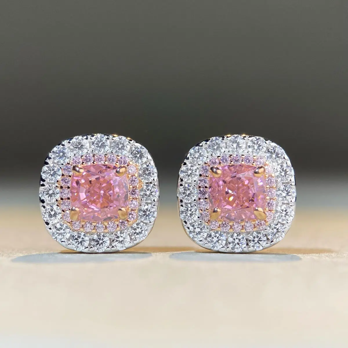 18K Real Platinum PT950 Pink Diamond Set Necklace Pendant Earrings Ring Ice Flower Cut Radian Cut Zirconia High Carbon Diamond