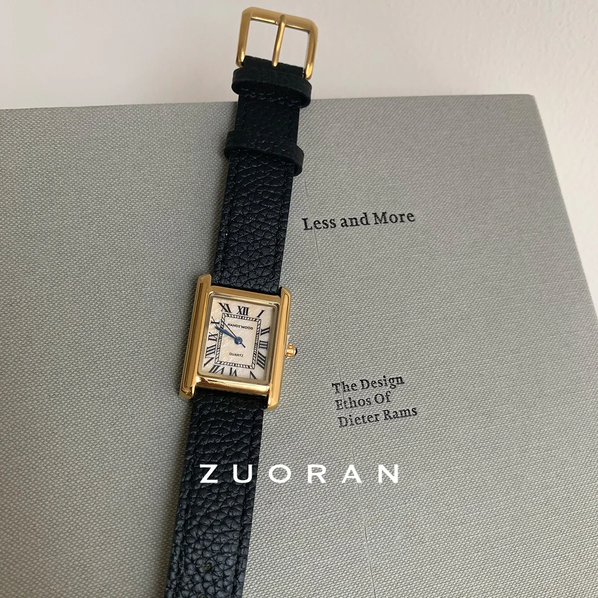 ساعة نسائية أنيقة، شكل مربع مع قرص ذهبي من عرق اللؤلؤ، تصميم عتيق وأنيق، مثالية كهدية عيد ميلاد. #4