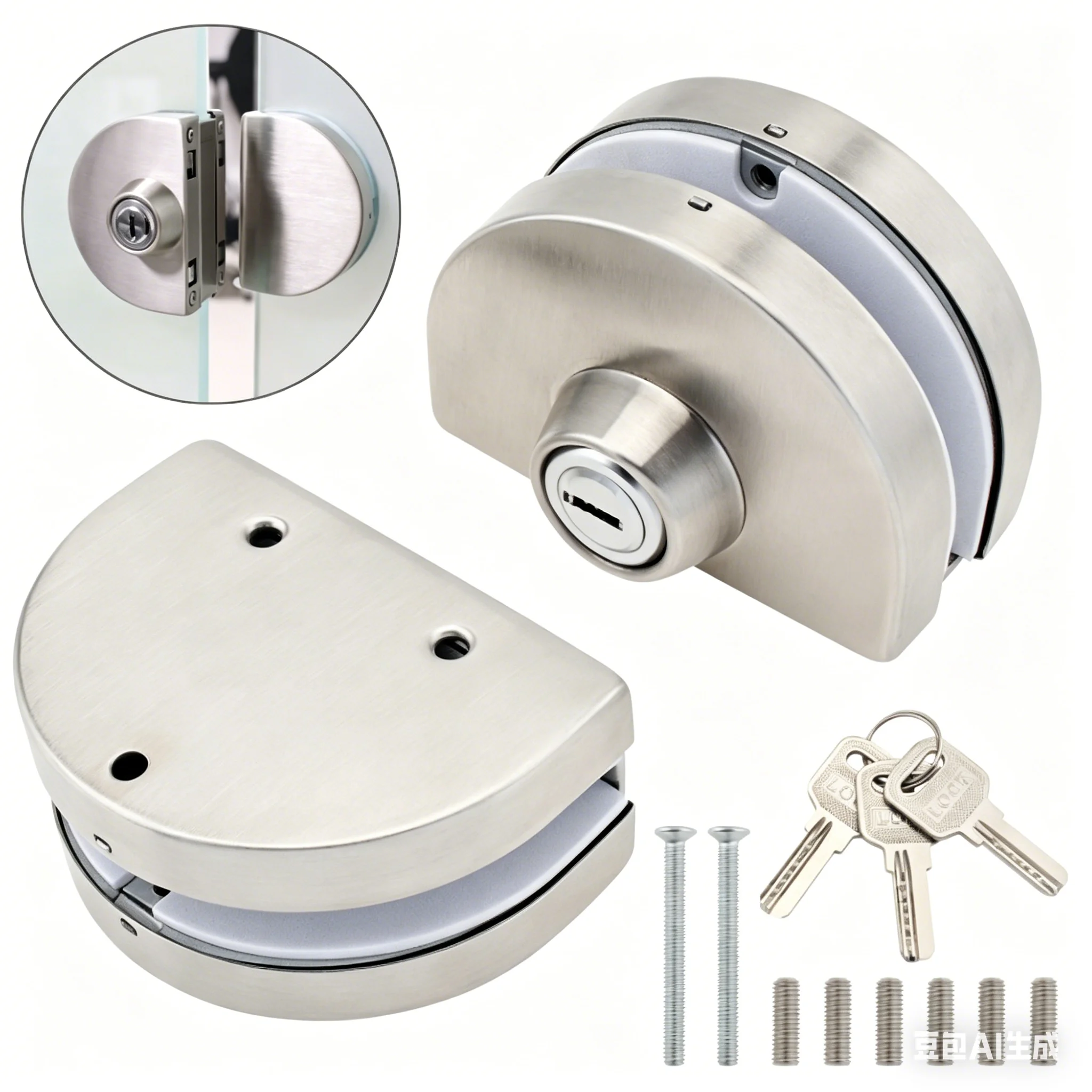 Stainless Steel Perforated Glass Door Lock 10mm - 12mm Glass Door Anti-theft Security Lock with 3 Keys Cabinet Locks