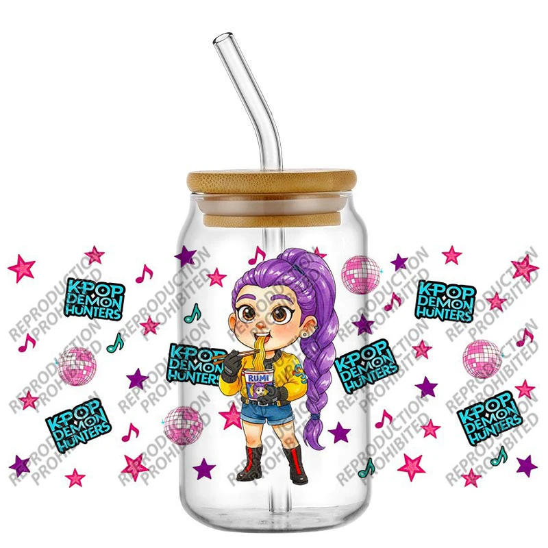 新しいKPOP漫画ハンターデザイン簡単剥離防水パーティーDIYデカール3D転写uvdtfタンブラーステッカー16オンスuv dtfカップラップ