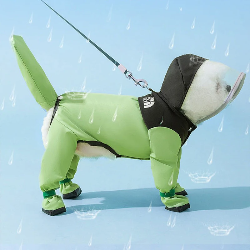 Pet Hooded Raincoat Clashing Color Footed Dog Rain Poncho Four Legged Tractable All Inclusive Teddy Rainy Day Travel Clothes