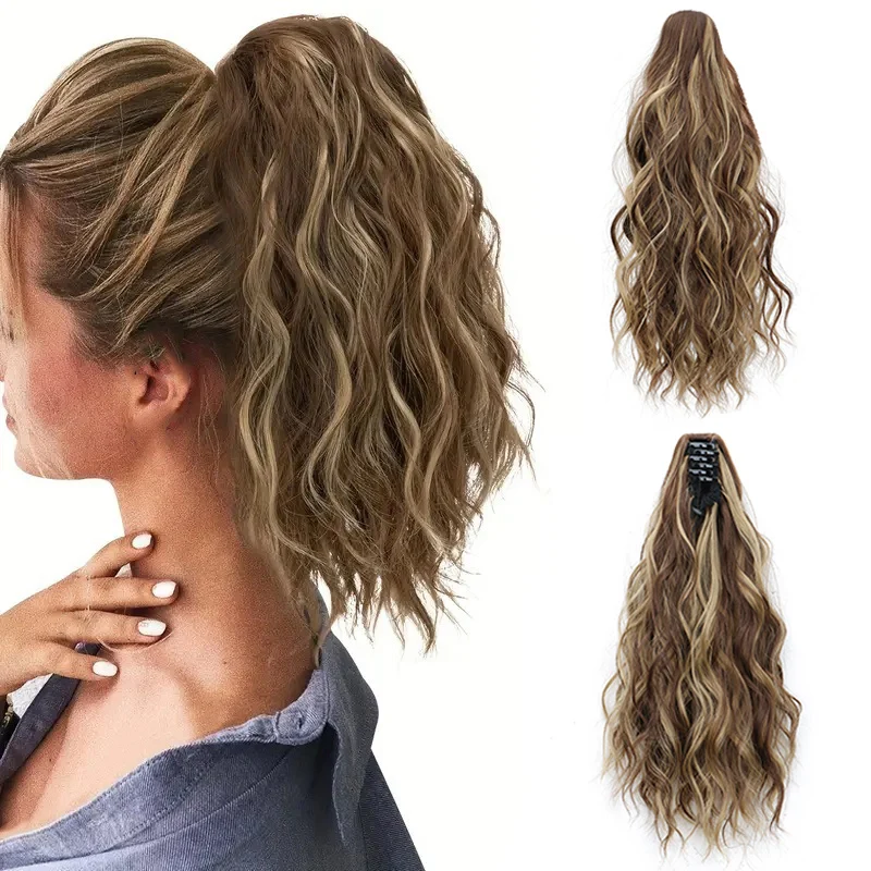 

14Inch Synthetic Short Curly Claw Clip in Ponytail Hair Extension Daily Use Blonde Black Blonde Fluffy Hairpiece for Women
