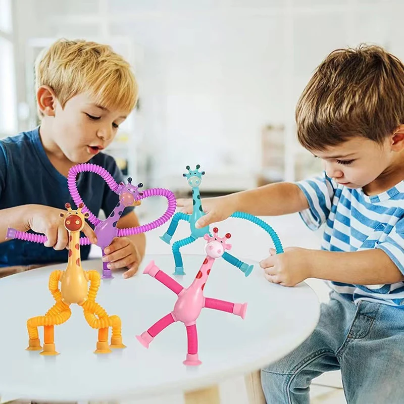 Suction Cup Giraffe Robot Toys Cartoon Parent-child Interactive Various Shapes Stretch Tube Decompression Toy With Light for Kid