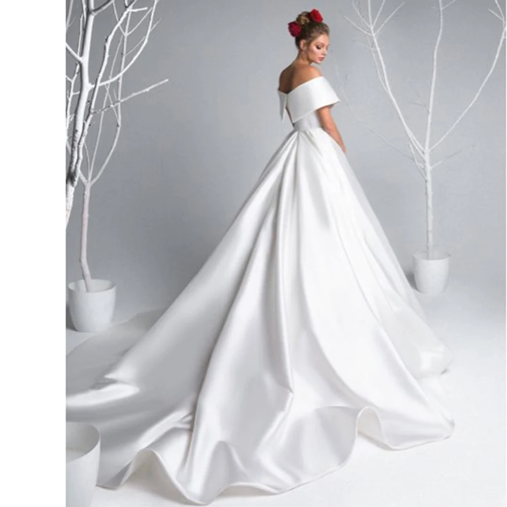 12528 # elegante a linha com zíper vestido de casamento simples criss-cruz fora do ombro varredura/escova trem vestido de noiva novia