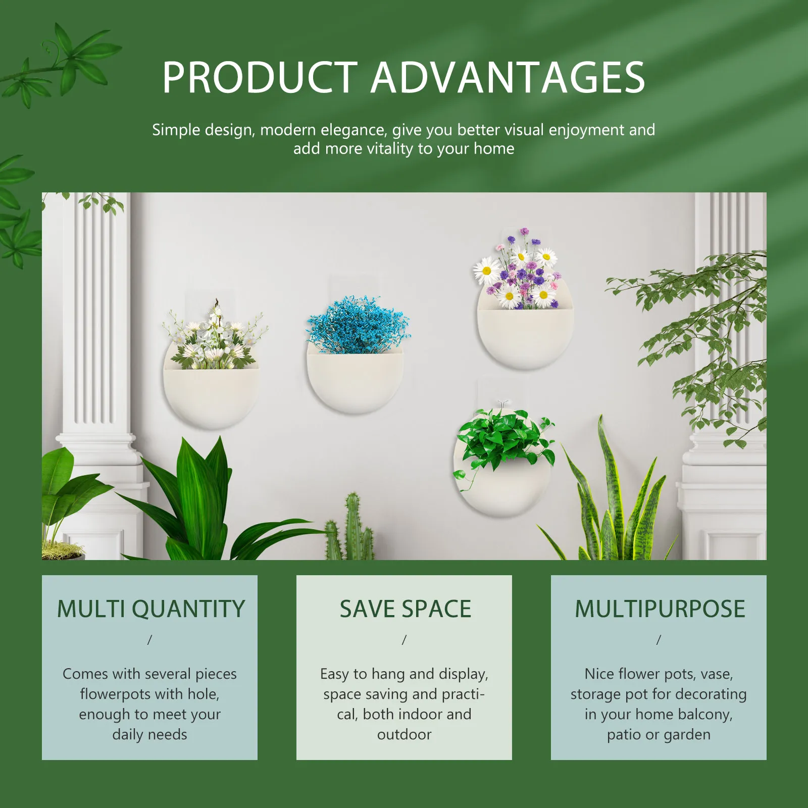 

Набор из 4 подвесных пластиковых кашпо для цветов, полукруглые настенные горшки для растений, для использования на балконе, в помещении и на улице