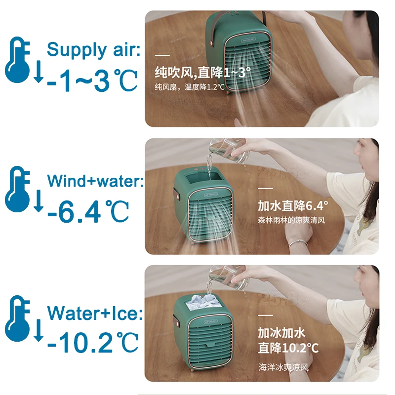 Mini Air Conditioner Portable Air Cooler Home USB Personal Space Cooler Fan Air Cooling Fan Rechargeable Fan Desk