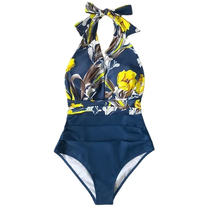 Rückenfreier Badeanzug mit tiefem V-Ausschnitt für Damen, böhmischer Druck, Blumenmuster, sexy, heißer einteiliger Body, Sommer-Strand-Badeanzug, 2025, Neu