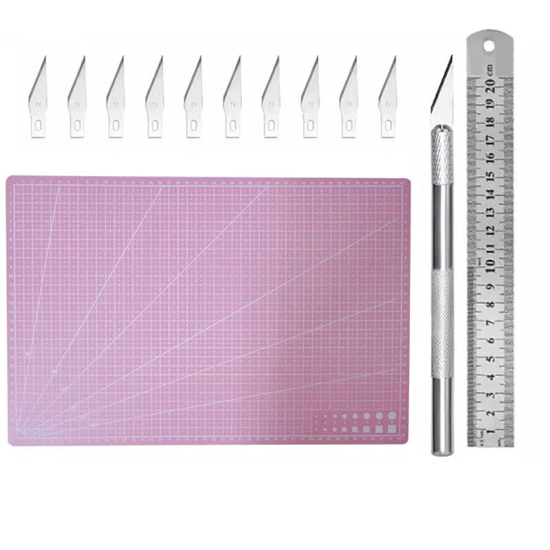 A3/A4/A5 Cutting Pad Set PVC Table Craft Mat With Utility Knife And Ruler For Leather Process Sewing Engraving DIY Cutting Tools