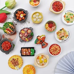 Simulated Food Fridge Magnets Resin Painted Magnet Noodles Ribs Hot Pot Cute Magnets for Refrigerator Retro Magnetic Handicrafts