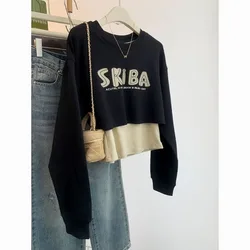 Femme Spring Summer Fashion Simplicity Printing Color Blocking O-neck Women Clothes Trend Letter Long Sleeve Pullovers Cardigan