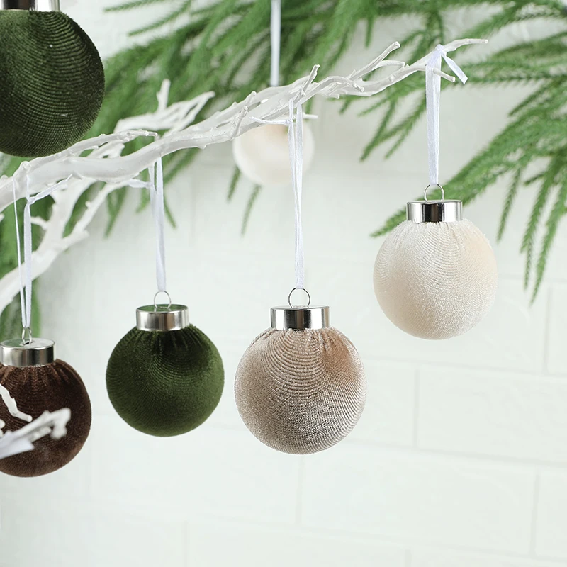 15pcs Flocked Plastic Christmas Balls Ornaments Xmas Tree Hanging Pendant Home Party Decoration New Year Gift Noel Navidad