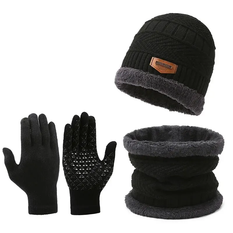 Gorro a prueba de viento para hombre, bufanda de invierno de ocio de viaje al aire libre, guantes de cuello de tres piezas, gorro de punto cálido de Cachemira, One Plus, Invierno