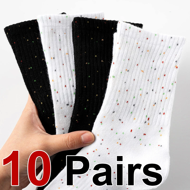 

10 пар разноцветных женских носков средней длины из точечной пряжи, модные, в корейском стиле, мягкие, удобные, дышащие, всесезонные, повседневные носки