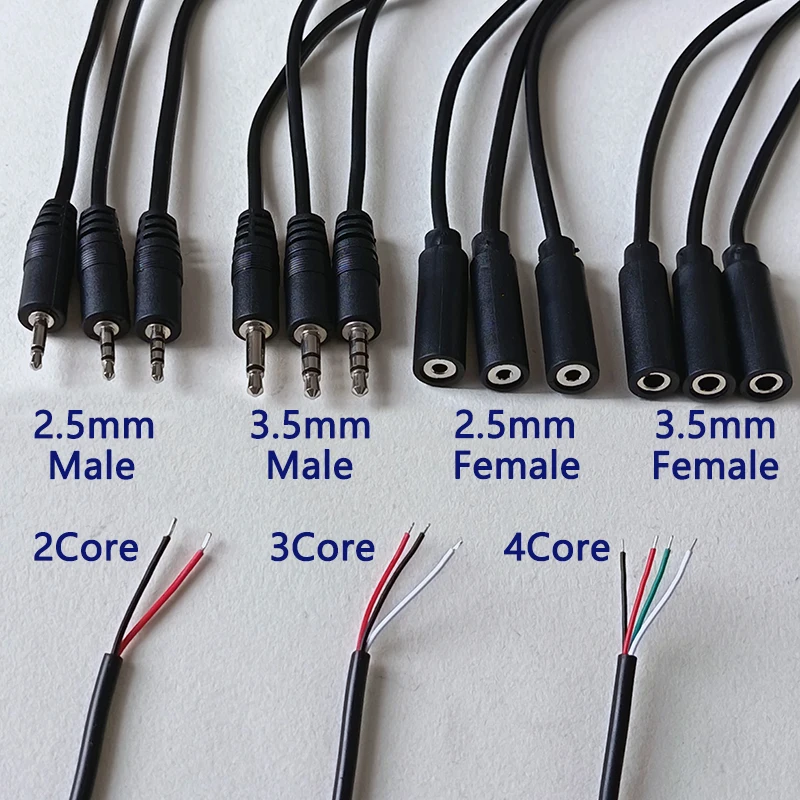 1PC 3.5mm 2.5mm AUX Audio Cable 2 3 4 Core TS TRS TRRS Male Female Open Wire 25/30cm DIY For Car Speaker Headphone MP3