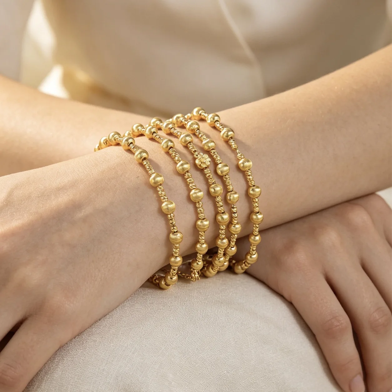 ESALE Fashion Vintage Charm Bangle 5pcs/set Colorful Gold Plated Bead Women's Bracelets Wedding Anniversary Party Jewelry Gift