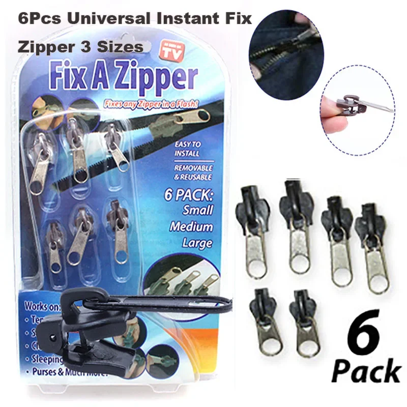 6Pcs Universal Instant Fix Zipper Repair Kit Replacement Zip Slider Teeth Rescue Design Zippers for Sewing Clothes ادوات خياطه